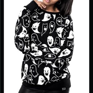 Killstar Black & White Ghost Print Oversized Sweater